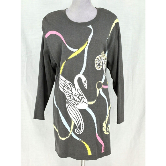 Laurel Escada Sweater Womens 8 US Gray White Wool Blend Shoulder Pads Vintage - Picture 1 of 12